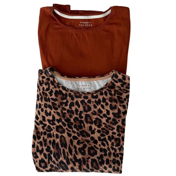 Lot of 2 The Talbots Tee Size L Long Sleeve Shirts Brown and Leopard Print - Picture 1 of 13